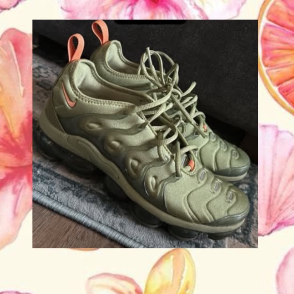 Olive Green Sneakers with Orange Accents